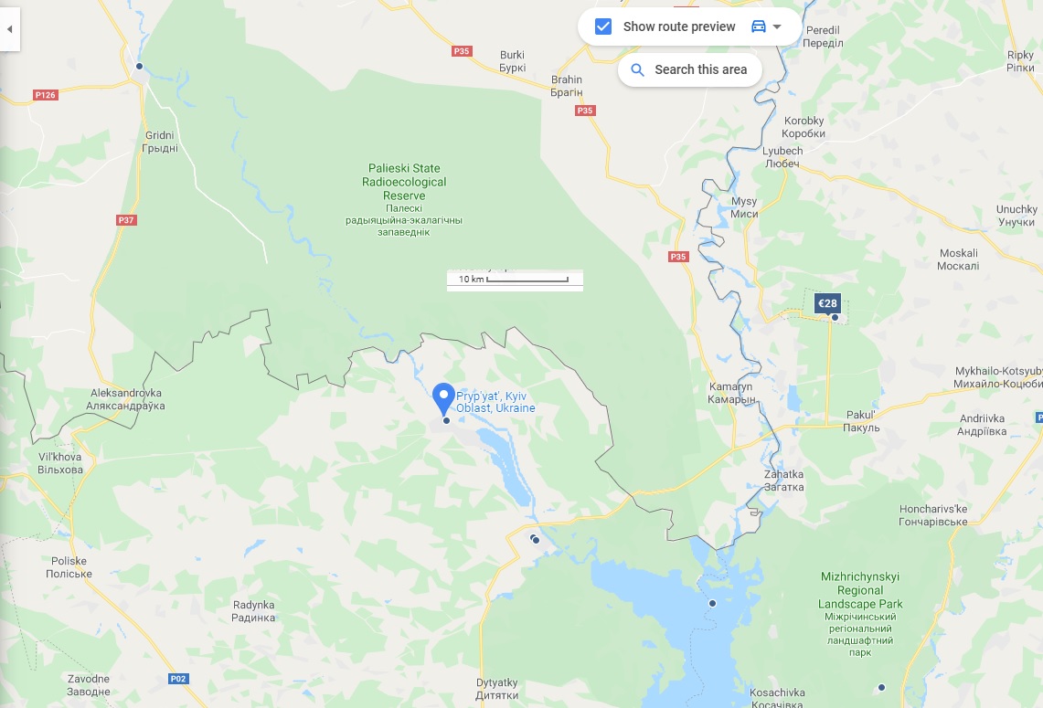 3 Overzicht ligging Pripyat tov checkpoint bij Dytyatky en Belarus  .jpg